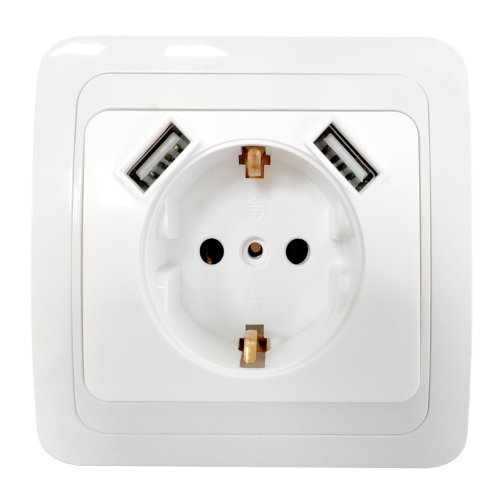 Розетка одинарная с заземлением CLASSICO с двумя USB белая 2047 IN HOME - Фото 2