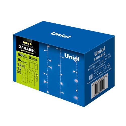 ULD-C1515-160-DTA WARM WHITE IP20 Занавес светодиодный с контроллером, 1.5х1.5м, 160 светодиодов, Теплый белый свет, Провод прозрачный. - фото 10