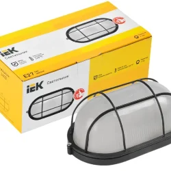 Светильник накладной 1хЕ27 Чёрный IP54 | ОВАЛ с решёткой | НПП 1402 | - IEK