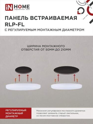 Панель светодиодная встраиваемая безрамочная RLP-FL 36Вт 230В 4000К 3240Лм 223мм с регулируемым монтажом 45-190мм белая IP20 IN HOME - Фото 4