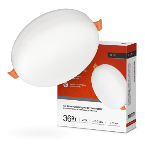 Панель светодиодная встраиваемая безрамочная RLP-FL 36Вт 230В 4000К 3240Лм 223мм с регулируемым монтажом 45-190мм белая IP20 IN HOME - Фото