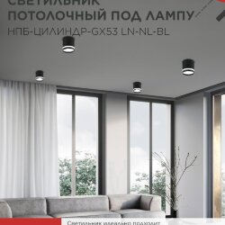 Светильник потолочный с подсветкой НПБ-ЦИЛИНДР-GX53 LN-NL-BL 82x80мм черный IN HOME