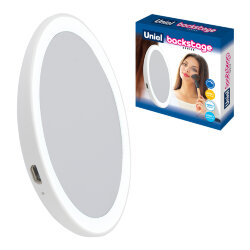 ULK-F73 SW-DIM-RECH WHITE Зеркало карманное с подсветкой, с диммером, Серия Backstage, Аккумулятор Li-Ion 150мАч, в-к, Теплый свет3000К-Белый свет4000К-Дневной свет6500К, Белый