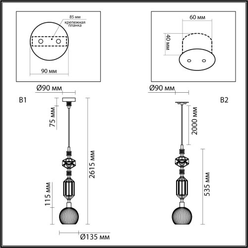 Подвес «ODEON LIGHT EXCLUSIVE» 5414/1D, серия: TERRA (крепление на планке; встраиваемый). Фото 3.