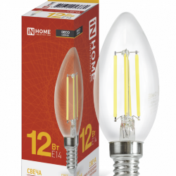 Лампа светодиодная LED-СВЕЧА-deco 12Вт 230В Е14 3000К 1350Лм прозрачная IN HOME