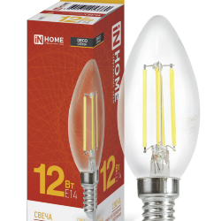 Лампа светодиодная LED-СВЕЧА-deco 12Вт 230В Е14 3000К 1350Лм прозрачная IN HOME