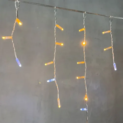 Гирлянда Бахрома с Колпачком 3,1 x 0,5 м Желтая с Мерцанием Белого Диода 200В, 120 LED, Провод Прозрачный ПВХ, IP65. Фото 2.