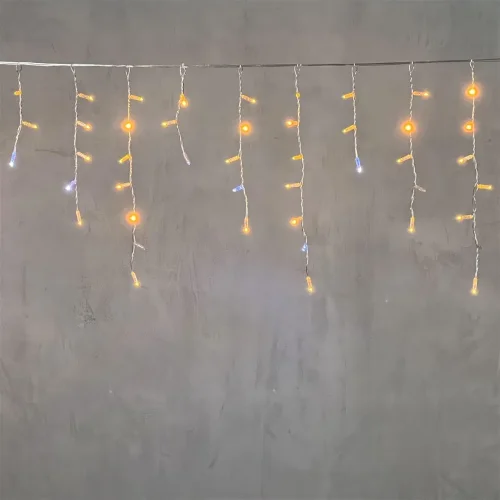 Гирлянда Бахрома с Колпачком 3,1 x 0,5 м Желтая с Мерцанием Белого Диода 200В, 120 LED, Провод Прозрачный ПВХ, IP65. Фото 6.