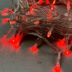 Гирлянда Нить 10м Красная 220В, 100 LED, Провод Прозрачный ПВХ, IP54