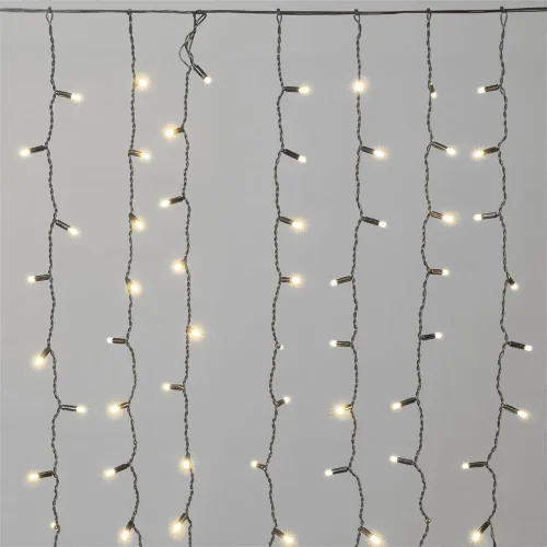 Гирлянда Занавес Облегченный c Колпачком 2 x 1 м Тепло-Белый 220В, 200 LED, Провод Черный ПВХ, IP65. Фото 1.