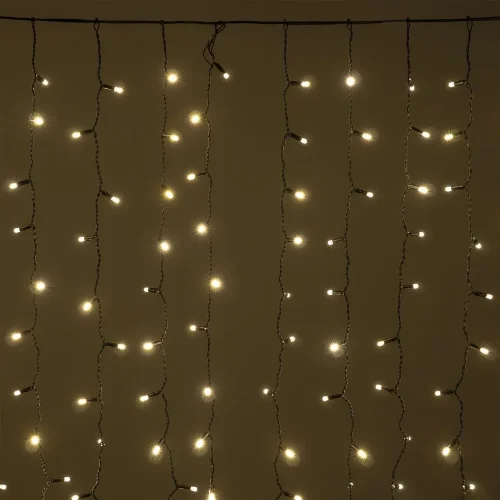 Гирлянда Занавес Облегченный c Колпачком 2 x 1 м Тепло-Белый 220В, 200 LED, Провод Черный ПВХ, IP65. Фото 4.