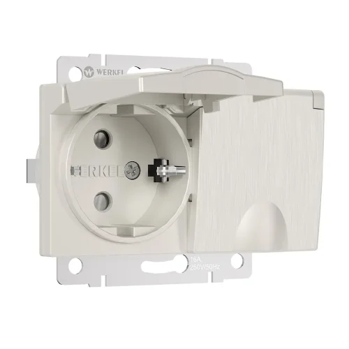 Розетка двойная влагозащ. с зазем. с защит. крышками и шторками (перламутровый рифленый) W1172213 - фото