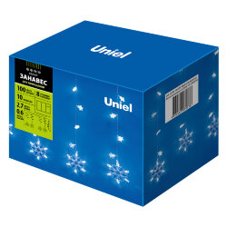 ULD-E2706-100-DTA WHITE IP20 SNOWFALL Занавес светодиодный фигурный с контроллером Снегопад, 10 нитей, 100 светодиодов, Размер 2.7х0.6м, Цвет свечения белый, IP20, Провод прозрачный