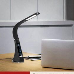 Светильник настольный светодиодный PLUS ССО-15Ч 8Вт 480Лм, сенсор, часы, календарь, температура, адаптер ЧЕРНЫЙ IN HOME