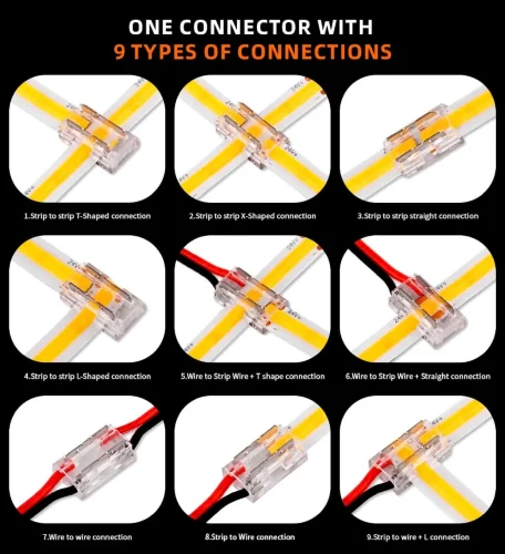 Коннектор универсальный H-M2P-10, 9 в 1 для COB и SMD светодиодных лент 10мм, 0-36В, 5А, C112 - фото II