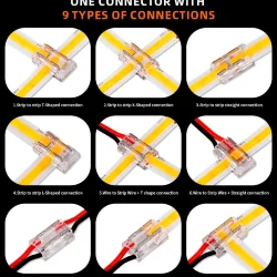 Коннектор универсальный H-M2P-10, 9 в 1 для COB и SMD светодиодных лент 10мм, 0-36В, 5А, C112