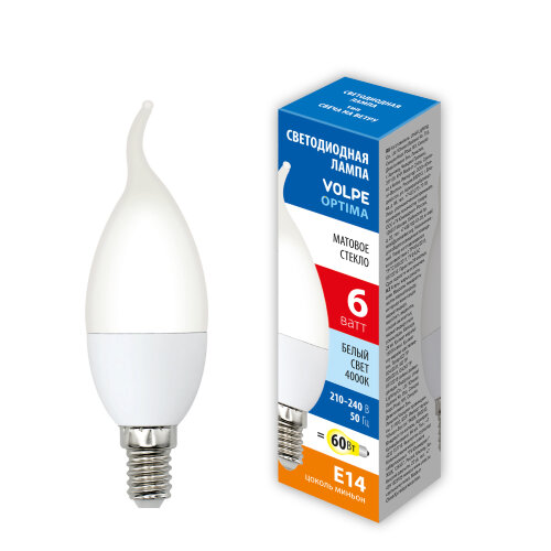 LED-CW37-6W-4000K-E14-FR-SLS Лампа светодиодная, Форма свеча на ветру, матовая, Белый свет 4000K - фото 3