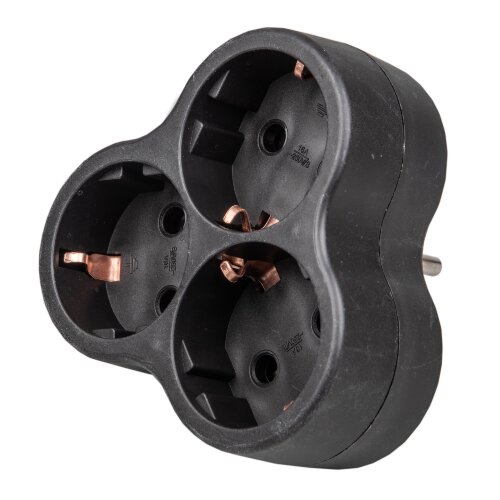 S-GES3-16F BLACK Разветвитель сетевой, с-з, 3 гнезда, 16А, 3500Вт, Черный - фото 1