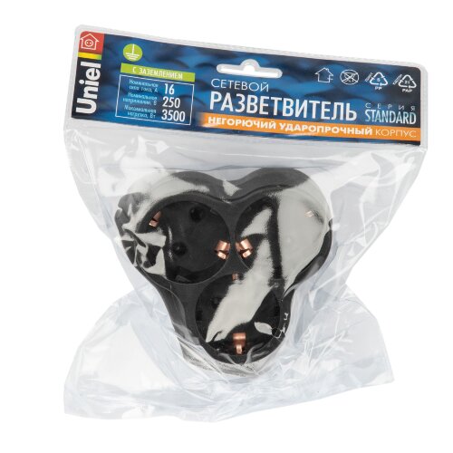 S-GES3-16F BLACK Разветвитель сетевой, с-з, 3 гнезда, 16А, 3500Вт, Черный - фото 5