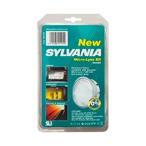 Светильник встраиваемый GX53 СЕРЕБРО + Лампа компактлюминесцентная 6W/4000K - SYLVANIA. Фото