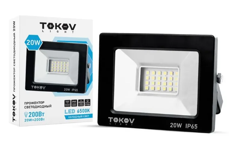 Прожектор светодиодный 20Вт 1300лм 6500К IP65 черн. (TKL) TOKOV ELECTRIC TKL-FL/LED-20-6.5K-IP65 - фото