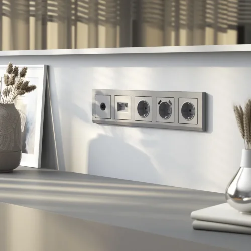 Накладка для двойной розетки Еthernet RJ-45 (серебряный матовый) W1191165 - фото 2