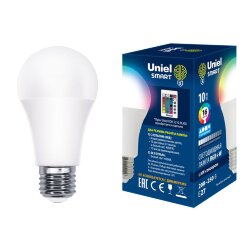 LED-A60-10W-RGB-E27-REG PLS21WH Лампа светодиодная с ИК сенсором, Форма А, матовая, RGB свет, Пульт ДУ н-к