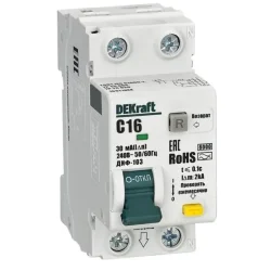 Выключатель автоматический дифференциального тока (АВДТ) 1P+N 16А 30мА AC х-ка C ДИФ-103 6кА DEKraft 16311DEK