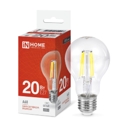Лампа светодиодная LED-A60-deco 20Вт 230В Е27 4000К 1890Лм прозрачная IN HOME