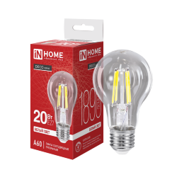 Лампа светодиодная LED-A60-deco 20Вт 230В Е27 4000К 1890Лм прозрачная IN HOME