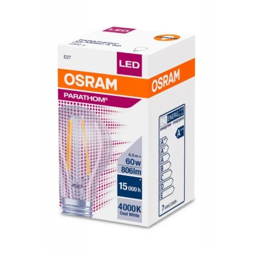 Лампа светодиодная филаментная 6.5W/4000K (=60W) E27 | PARATHOM CL A FILAMENT | - OSRAM. Фото 2
