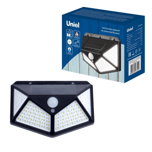 USL-F-167-PT100 SENSOR Садовый светильник на солнечной батарее, с датчиком движения, 100 светодиодов, Белый свет, 1x18650 Li-Io аккумулятор в-к, IP44, TM Uniel - фото 7