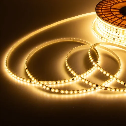 Светодиодная лента линзованная 220VAC 2835 100led/m, 12W/m, warm white, A114, nano IP53, со скотчем - фото I