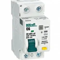 Выключатель автоматический дифференциального тока 2п (1P+N) C 6А 30мА тип AC 4.5кА ДИФ-103 DEKraft 16050DEK