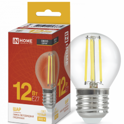 Лампа светодиодная LED-ШАР-deco 12Вт 230В Е27 3000К 1350Лм прозрачная IN HOME