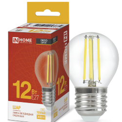 Лампа светодиодная LED-ШАР-deco 12Вт 230В Е27 3000К 1350Лм прозрачная IN HOME