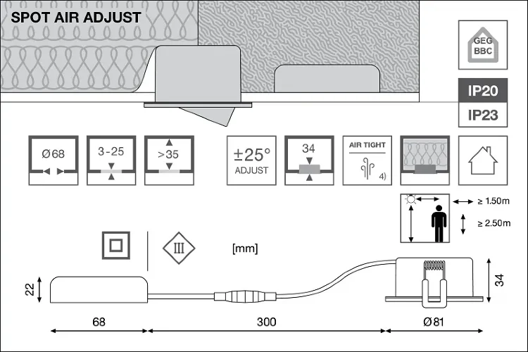 Светильник светодиодный встраиваемый 4W/927 DIM (Отсечка) 36° IP23 300Lm d81(68)x34 | DIP-переключатель | SPOT AIR ADJ P | - LEDVANCE. Фото 3