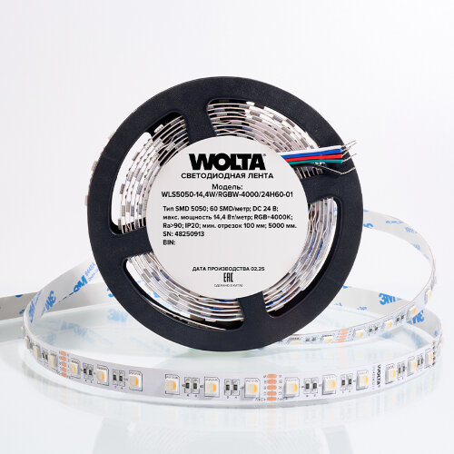 Светодиодная лента WOLTA WLS5050-14,4W/RGBW4000/24H60-01 SMD5050 14,4Вт RGB-W 4000K 24В IP20 60 led/m - фото 5.