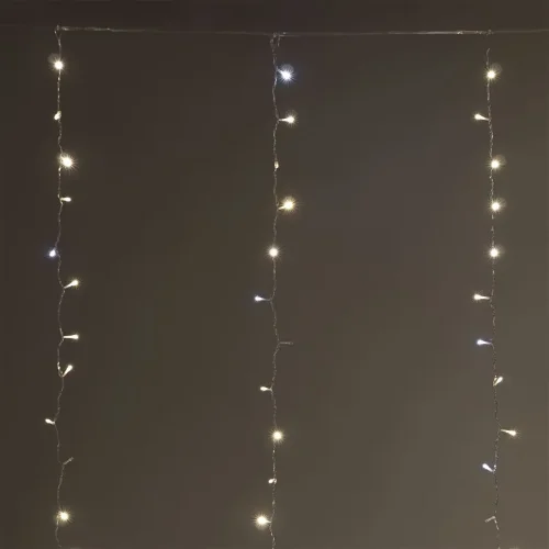 Гирлянда Занавес Облегченный 5,5 x 3 м Тепло-Белый с Мерцанием Белого Диода 220В, 360 LED, Провод Прозрачный ПВХ, IP54. Фото 5.