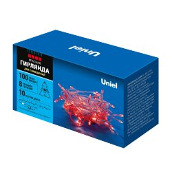 ULD-S1000-100-DTA RED IP20 Гирлянда светодиодная, 10м, 100 светодиодов, Красный свет, Провод прозрачный