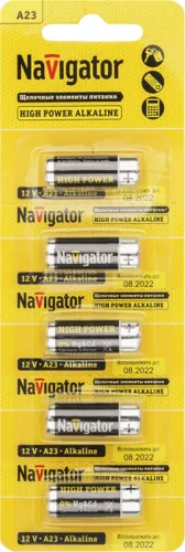 Элемент питания алкалиновый A23 61 464 NBT-NE-A23-BP5 для пультов сигнализаций (блист.5шт) NAVIGATOR 61464 - фото