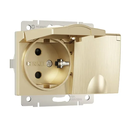 Розетка двойная влагозащ. с зазем. с защит. крышками и шторками (шампань рифленый) W1172210 - фото