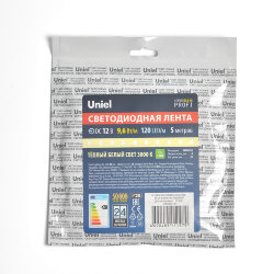 ULS-M13-2835-120LED-m-8mm-IP20-DC12V-9.6W-m-5M-3000K PROFI Гибкая светодиодная лента на самоклеящейся основе, Катушка 5м, в герметичной упаковке, Теплый белый свет3000К.