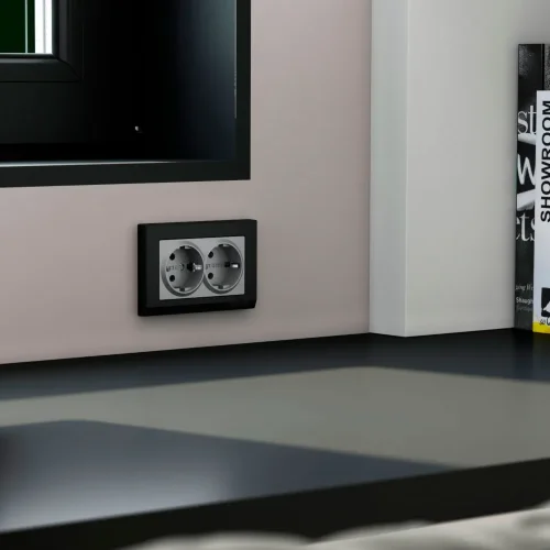 Рамка из поликарбоната для двойной розетки Stark черный W0081808 - фото 5