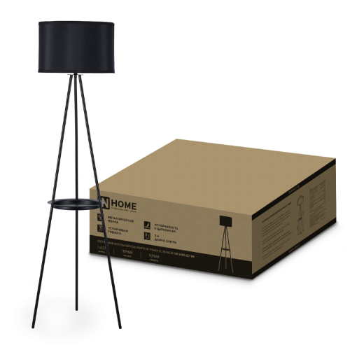 Светильник напольный под лампу ТНО 04ПВ-Е27-BB 230В полка, черный абажур, черная тренога IN HOME - Фото