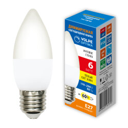 LED-C37-6W-3000K-E27-FR-DIM-SLS Лампа светодиодная, диммируемая, Форма свеча, матовая, Теплый белый свет 3000K
