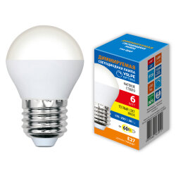 LED-G45-6W-3000K-E27-FR-DIM-SLS Лампа светодиодная, диммируемая, Форма шар, матовая, Теплый белый свет 3000K
