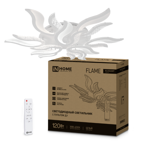 Светильник светодиодный ELEGANT FLAME 120Вт 230В 3000-6500K 1035х895х120мм c пультом ДУ белый IN HOME - Фото 2