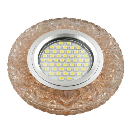 DLS-L146 GU5.3 GLASSY-TEA Светильник декоративный встраиваемый, серия Luciole, Без лампы, цоколь GU5.3, Доп, светодиодная подсветка 3Вт, Стекло, Зеркальный-светло-коричневый - фото 1