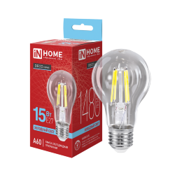 Лампа светодиодная LED-A60-deco 15Вт 230В Е27 6500К 1480Лм прозрачная IN HOME